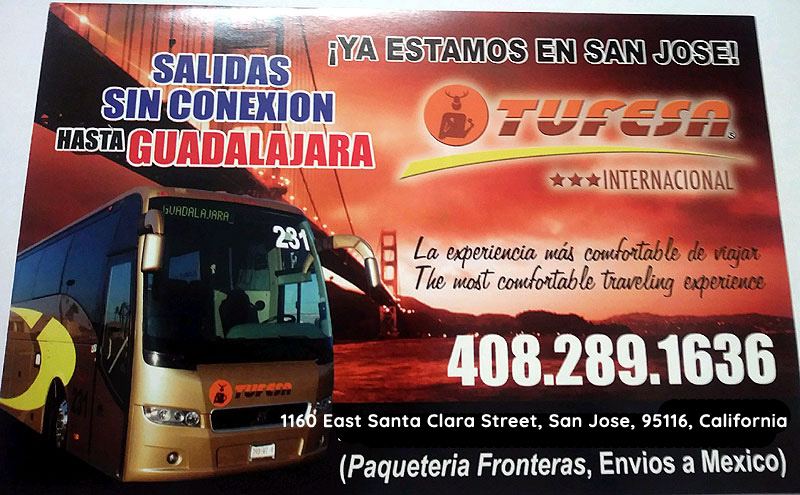 Tufesa San Jose, bus ticket sales to Hermosillo, Obregon, Los Mochis, Guadalajara, Mexico